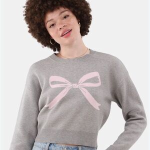 No Boundaries Gray and Pink Cropped Sweater with Bow